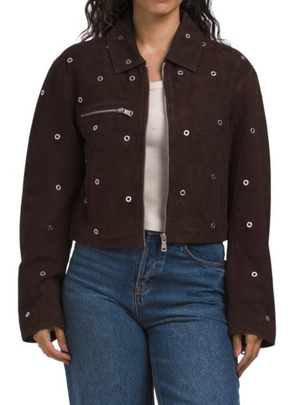 AVEC LES FILLES Brown Suede Grommet Detail Jacket